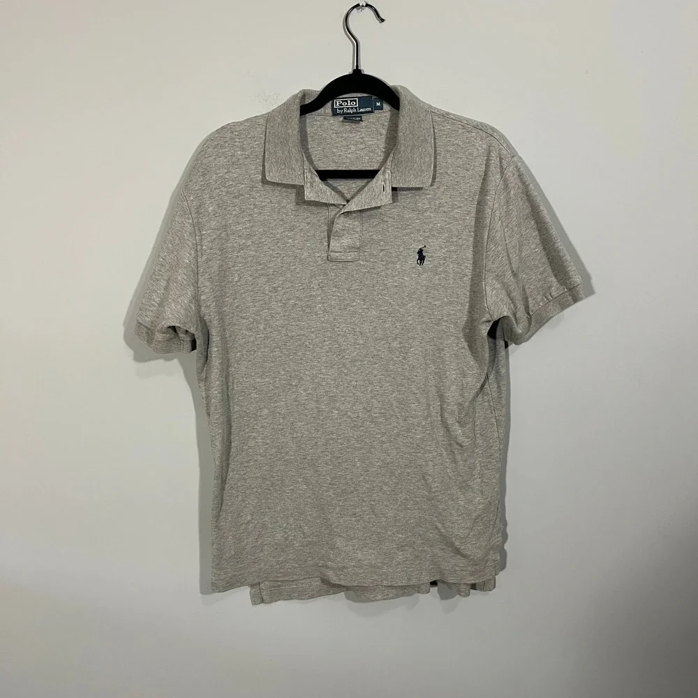 Polo Ralph Lauren Mens Medium Gray Short Sleeve Cotton Polo Shirt Navy Pony Logo